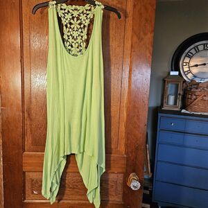 🌻 Deb Neon Yellow‑Green Crochet Back Tank Top Women’s Medium Bright Summer Knit